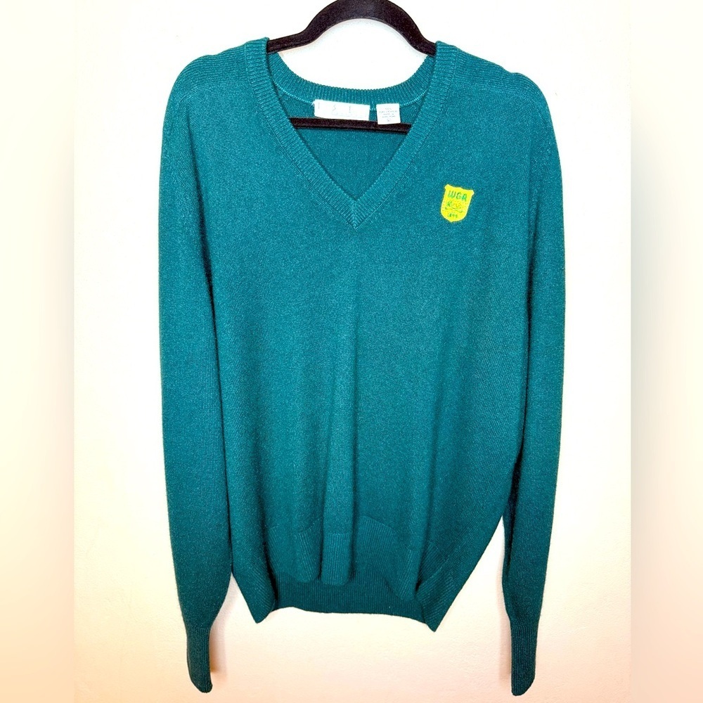 Vintage Western Golf Assoc (WGA) TSE Green V-Neck Men's Sweater 100% Cashmere XL